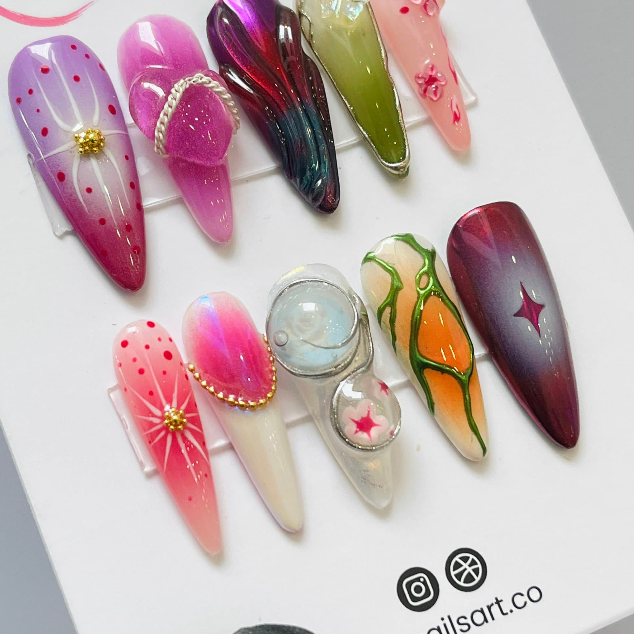 Fairy Tale Flower Long Almond Press On Nails, 3D Fairycore Nails, Dreamy Nails, 3D Gel Nail, False/Fake Nail For Event/Gift/Wedding/Birthday