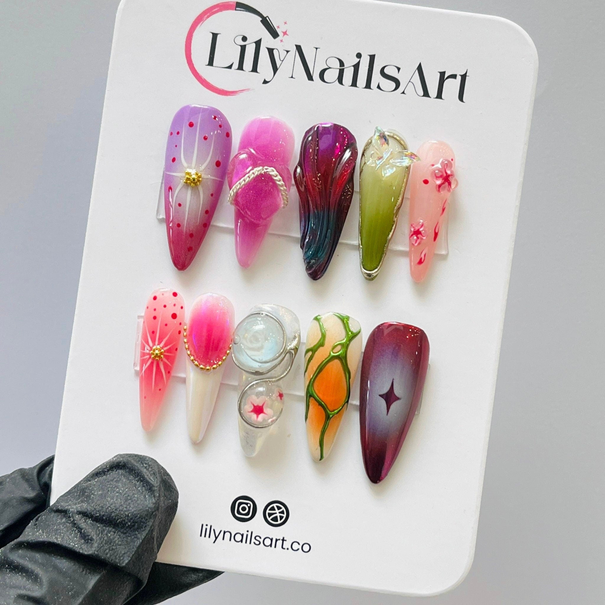 Fairy Tale Flower Long Almond Press On Nails, 3D Fairycore Nails, Dreamy Nails, 3D Gel Nail, False/Fake Nail For Event/Gift/Wedding/Birthday