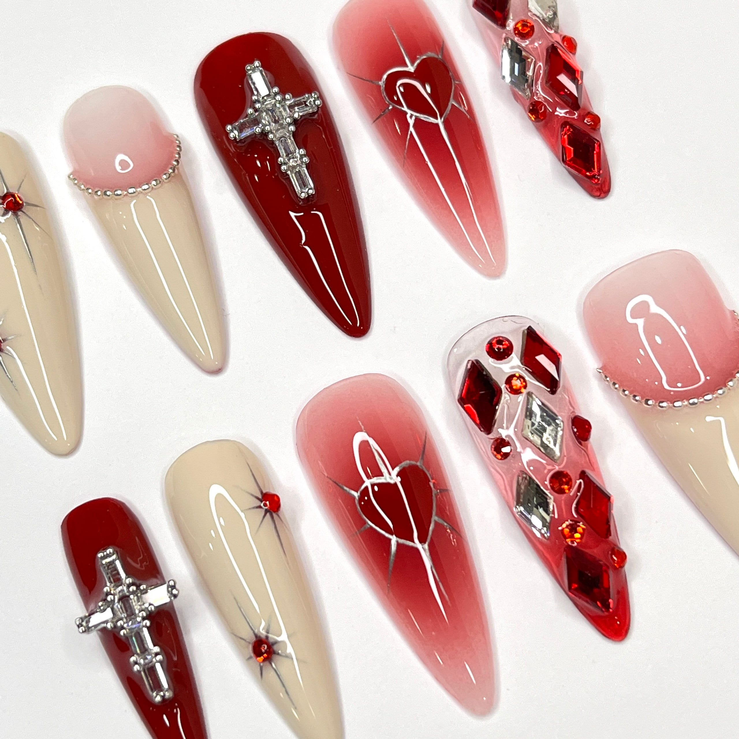 Passionate lover Long Almond Press On Nails, Cute Valentine Fake/False Nails, Holiday Birthday Event Nails Art