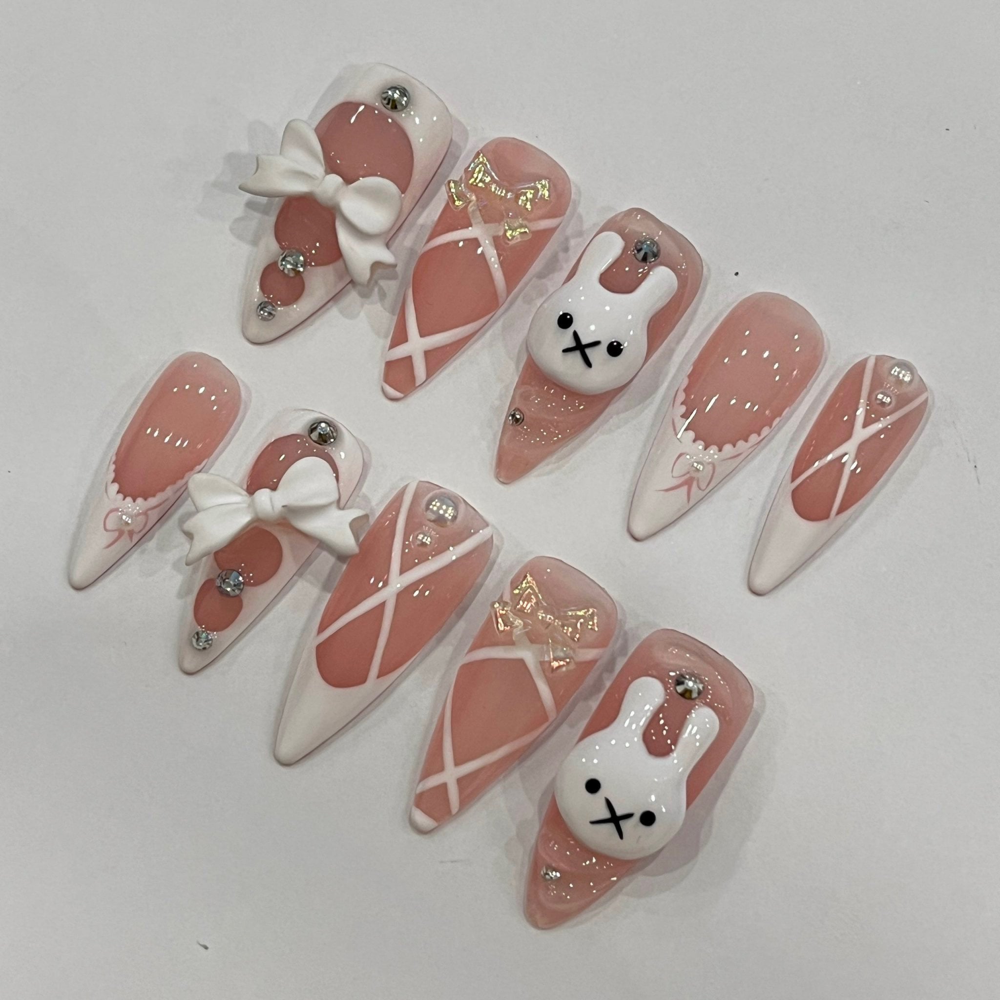 Miffy x Ballerina Long Almond Press On Nail, Cute Bunny False Nails Art, Nails for Holiday Birthday Easter , Gift for Her
