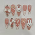 Miffy x Ballerina Long Almond Press On Nail, Cute Bunny False Nails Art, Nails for Holiday Birthday Easter , Gift for Her