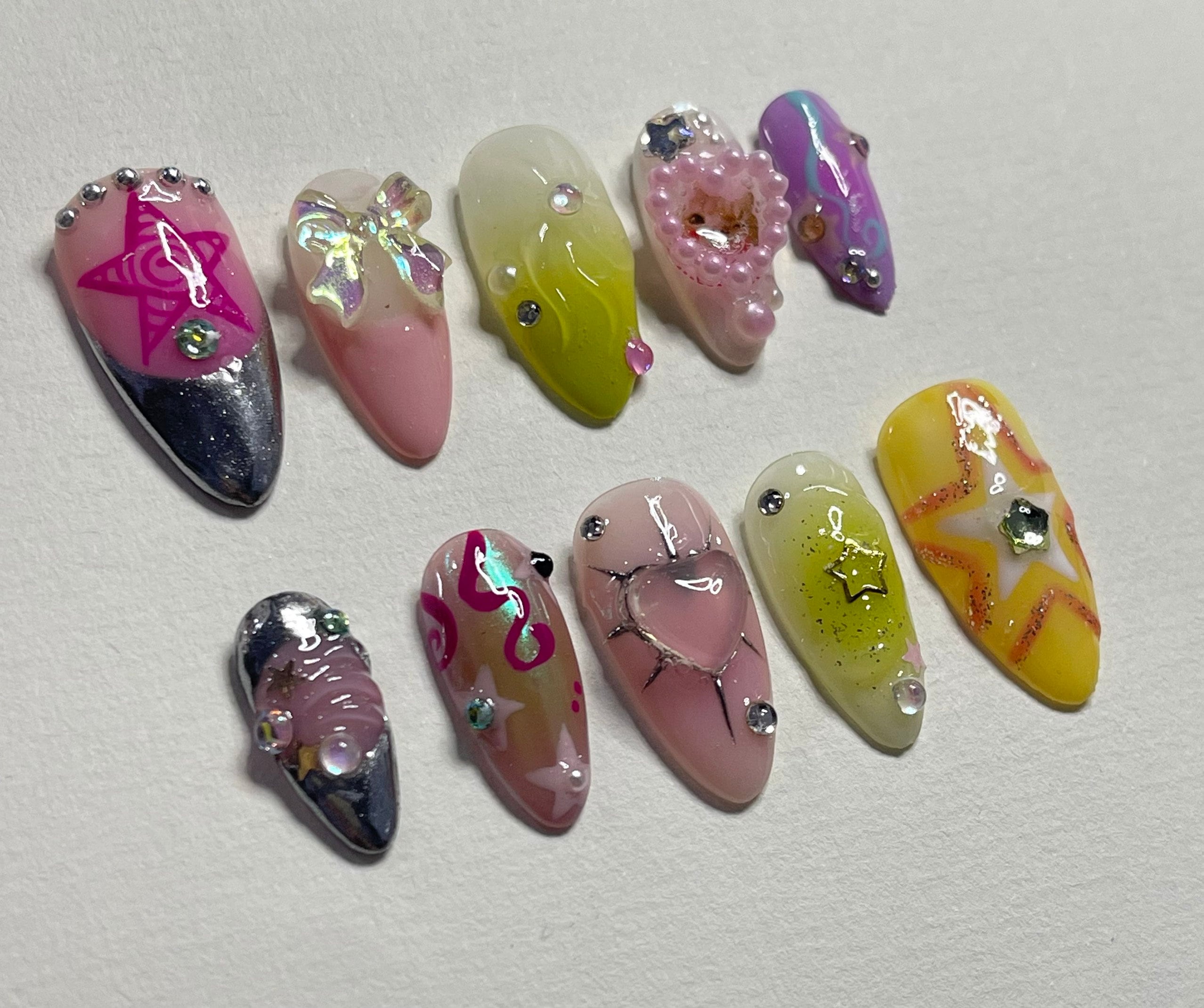 Freestyle Cat lover For Valentine's Day Press On Nails, Air Brush Pink Fake Nails, Elegant Chrome Nails, Birthday Party Holiday Nails