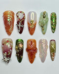 Honey Flower Long Almond Press On Nails, 3D Fairycore Nails, Dreamy Nails. Nail For Event/Birthday/Party/Photoshoot, Fake/False Nail Art