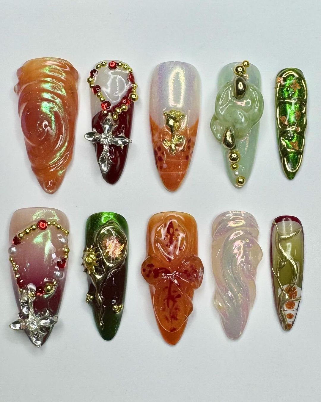 Honey Flower Long Almond Press On Nails, 3D Fairycore Nails, Dreamy Nails. Nail For Event/Birthday/Party/Photoshoot, Fake/False Nail Art