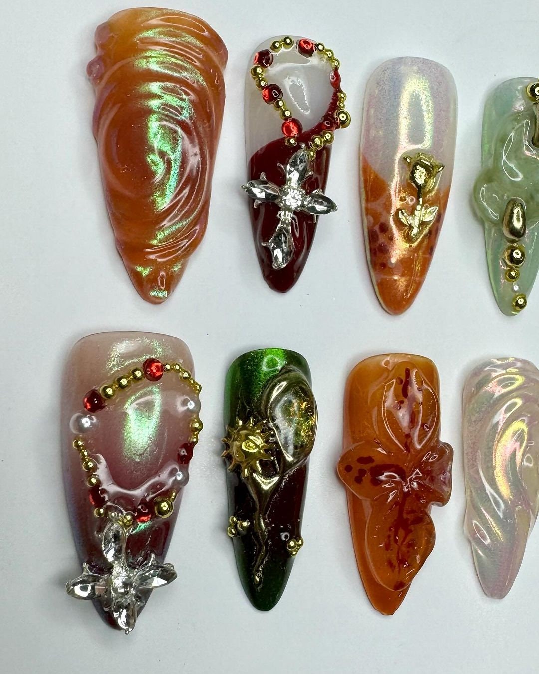 Honey Flower Long Almond Press On Nails, 3D Fairycore Nails, Dreamy Nails. Nail For Event/Birthday/Party/Photoshoot, Fake/False Nail Art