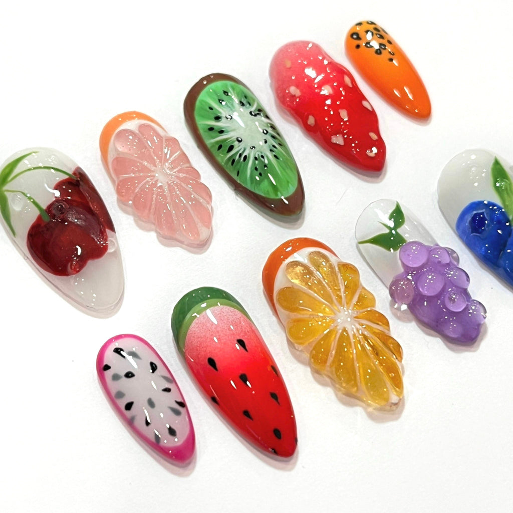 Colorful Fruit Lover Press On Nails, Summer Holiday Fake Nails, Fresh Look False Nails for Holiday Birhday , Gift for Her