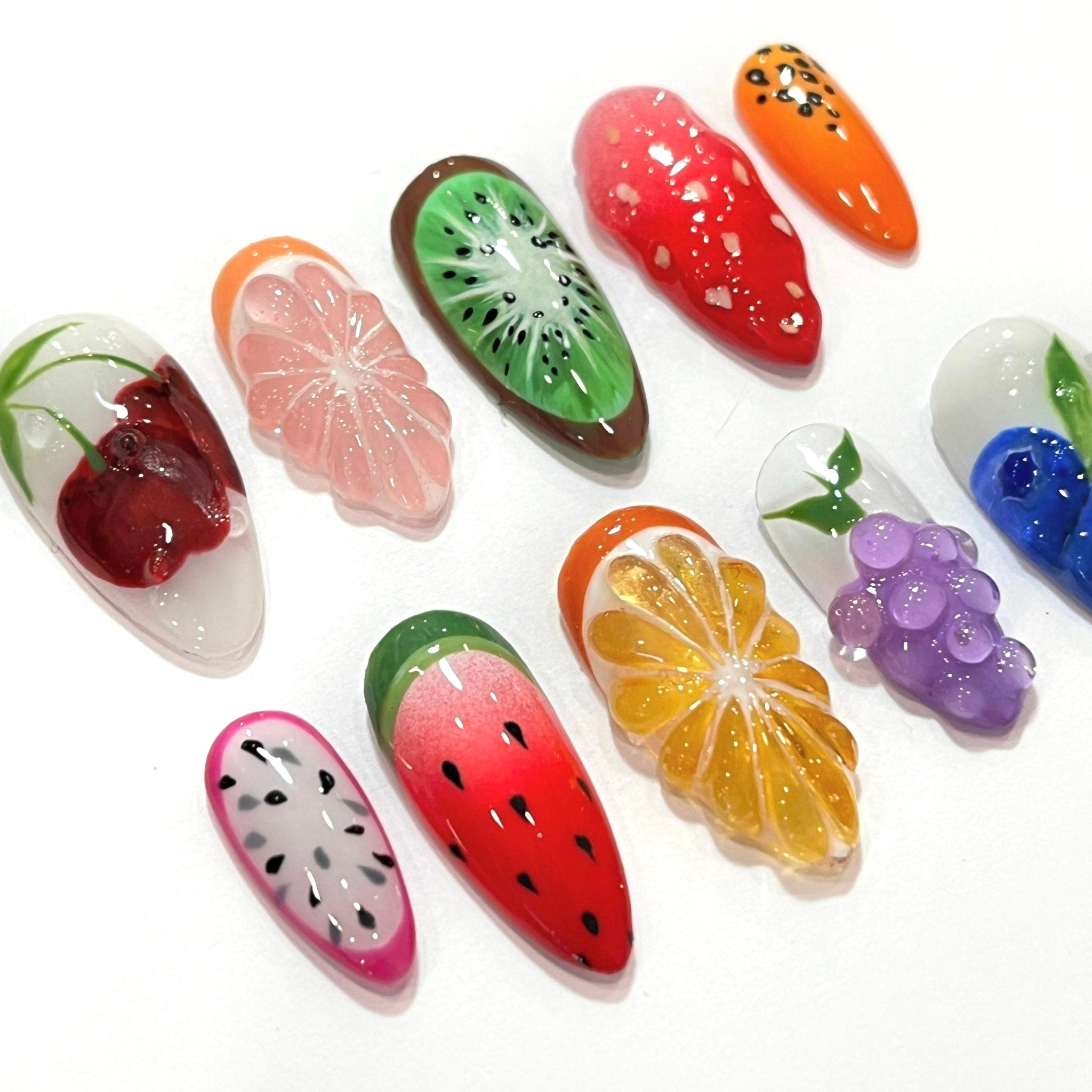 Colorful Fruit Lover Press On Nails, Summer Holiday Fake Nails, Fresh Look False Nails for Holiday Birhday , Gift for Her