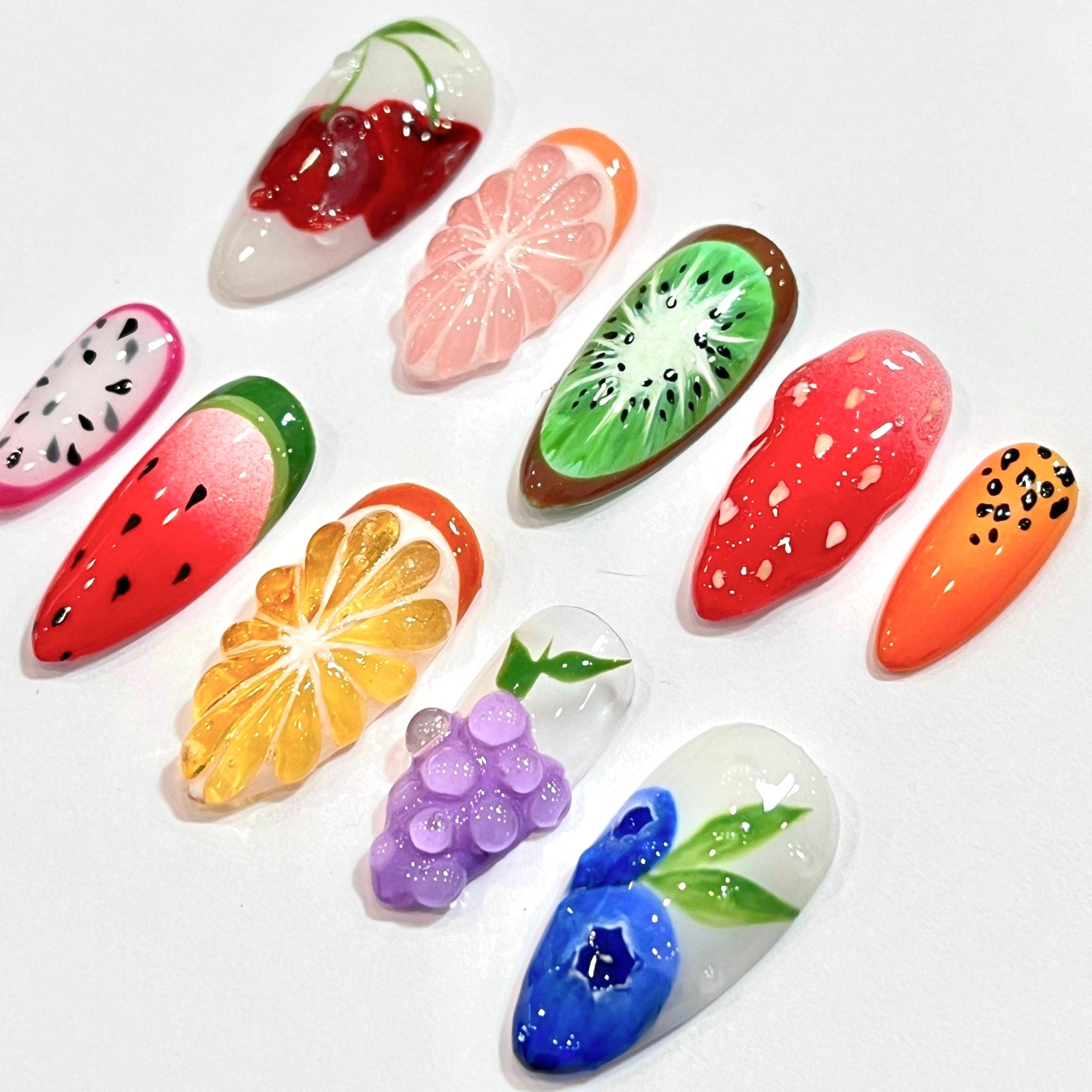 Colorful Fruit Lover Press On Nails, Summer Holiday Fake Nails, Fresh Look False Nails for Holiday Birhday , Gift for Her