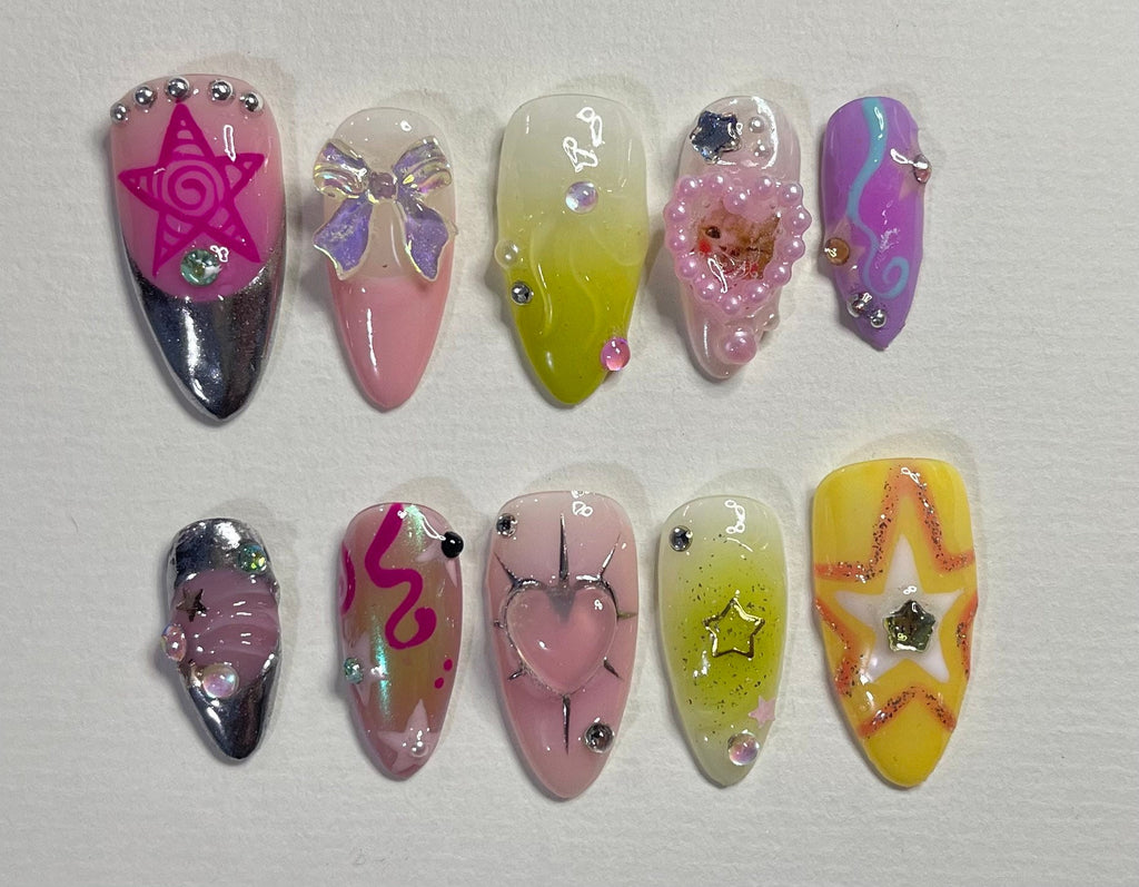 Freestyle Cat lover For Valentine's Day Press On Nails, Air Brush Pink Fake Nails, Elegant Chrome Nails, Birthday Party Holiday Nails