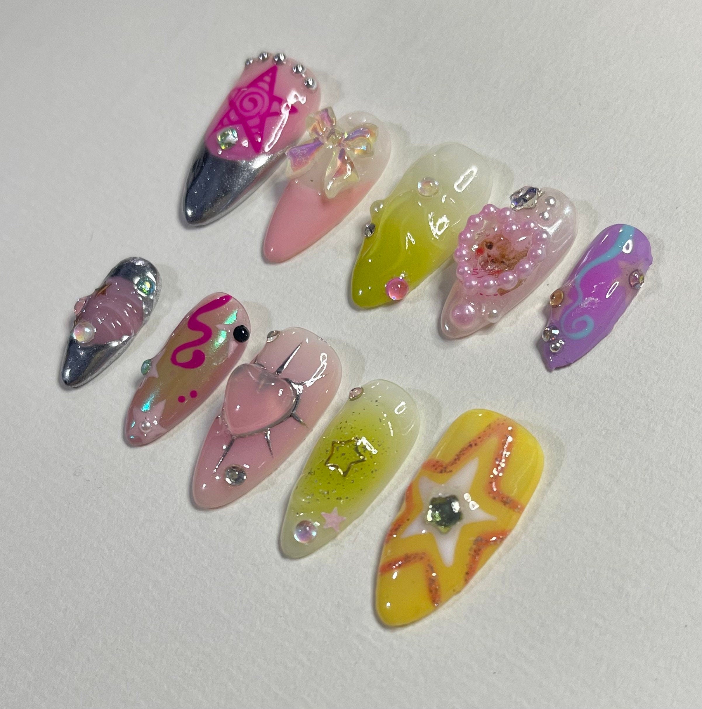 Freestyle Cat lover For Valentine's Day Press On Nails, Air Brush Pink Fake Nails, Elegant Chrome Nails, Birthday Party Holiday Nails
