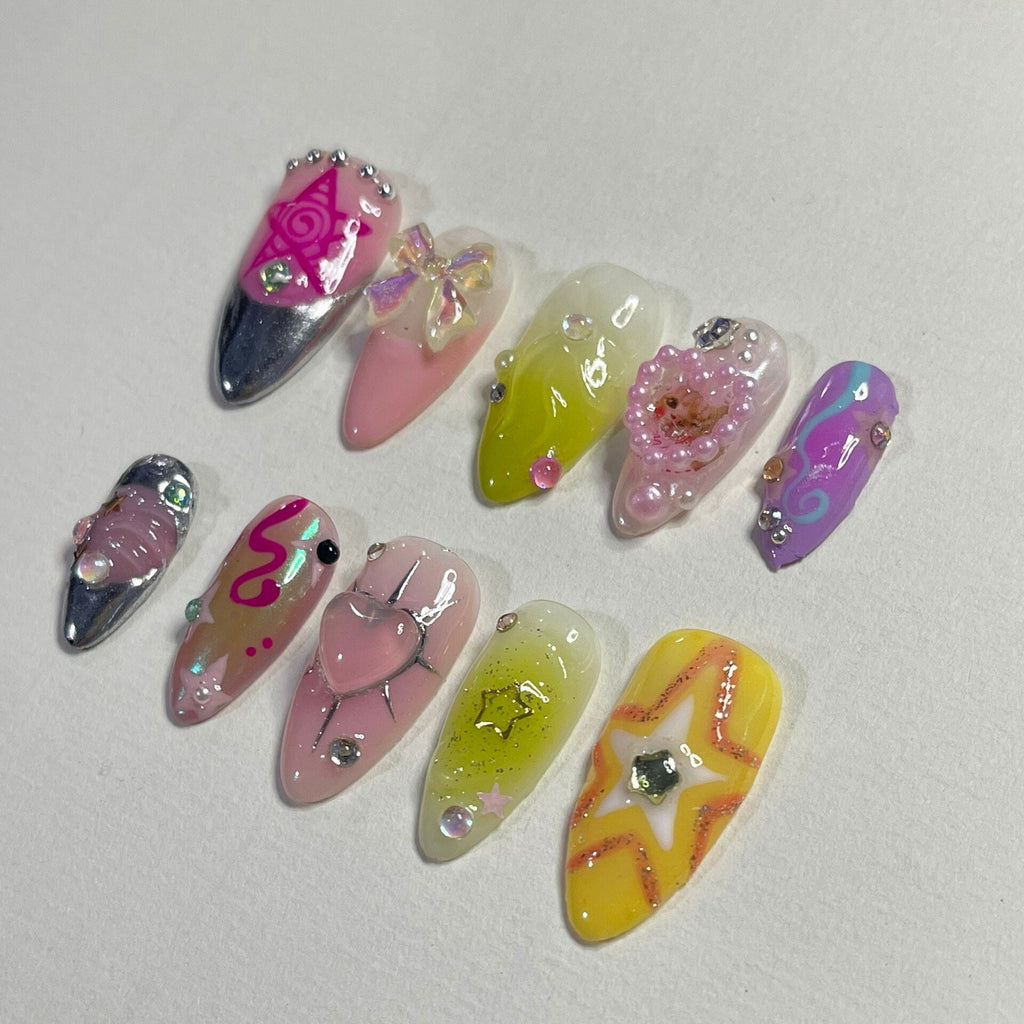 Freestyle Cat lover For Valentine's Day Press On Nails, Air Brush Pink Fake Nails, Elegant Chrome Nails, Birthday Party Holiday Nails