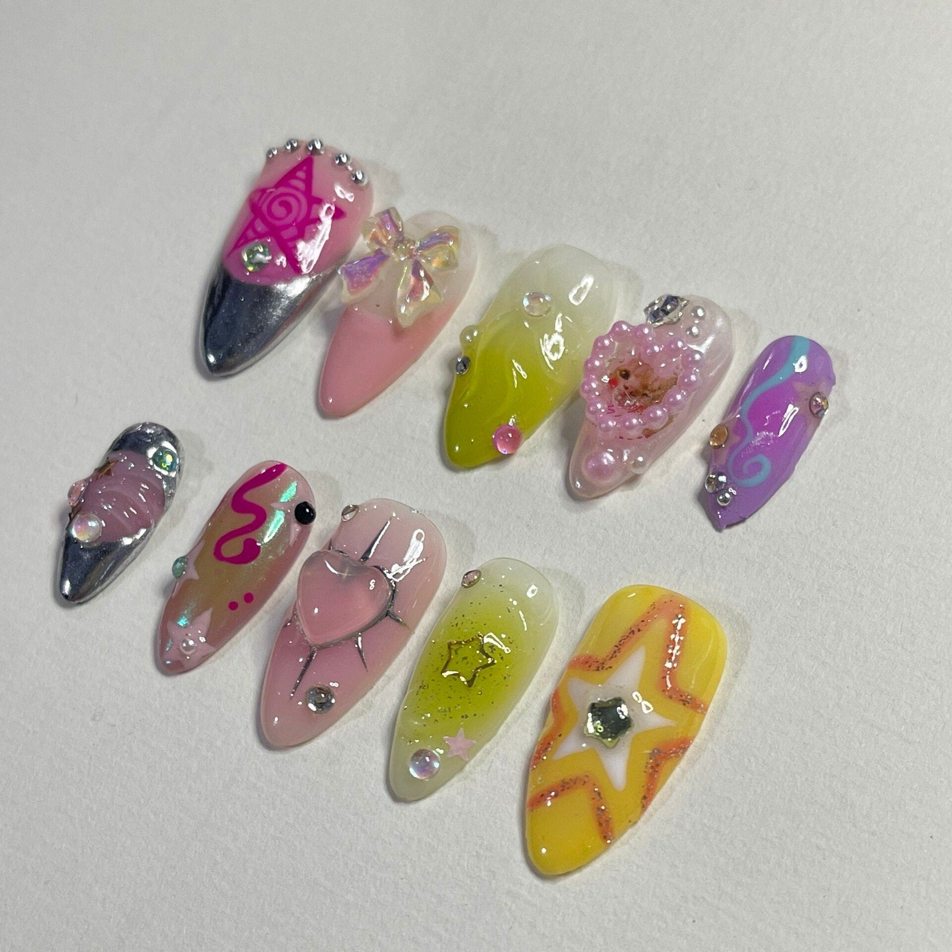 Freestyle Cat lover For Valentine's Day Press On Nails, Air Brush Pink Fake Nails, Elegant Chrome Nails, Birthday Party Holiday Nails
