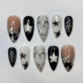 Freestyle Silver Stars Press On Nails, Elegant Fake Nails, Chrome Nails Art, Birthday Party Holiday Nails/ Valentine Nail Set