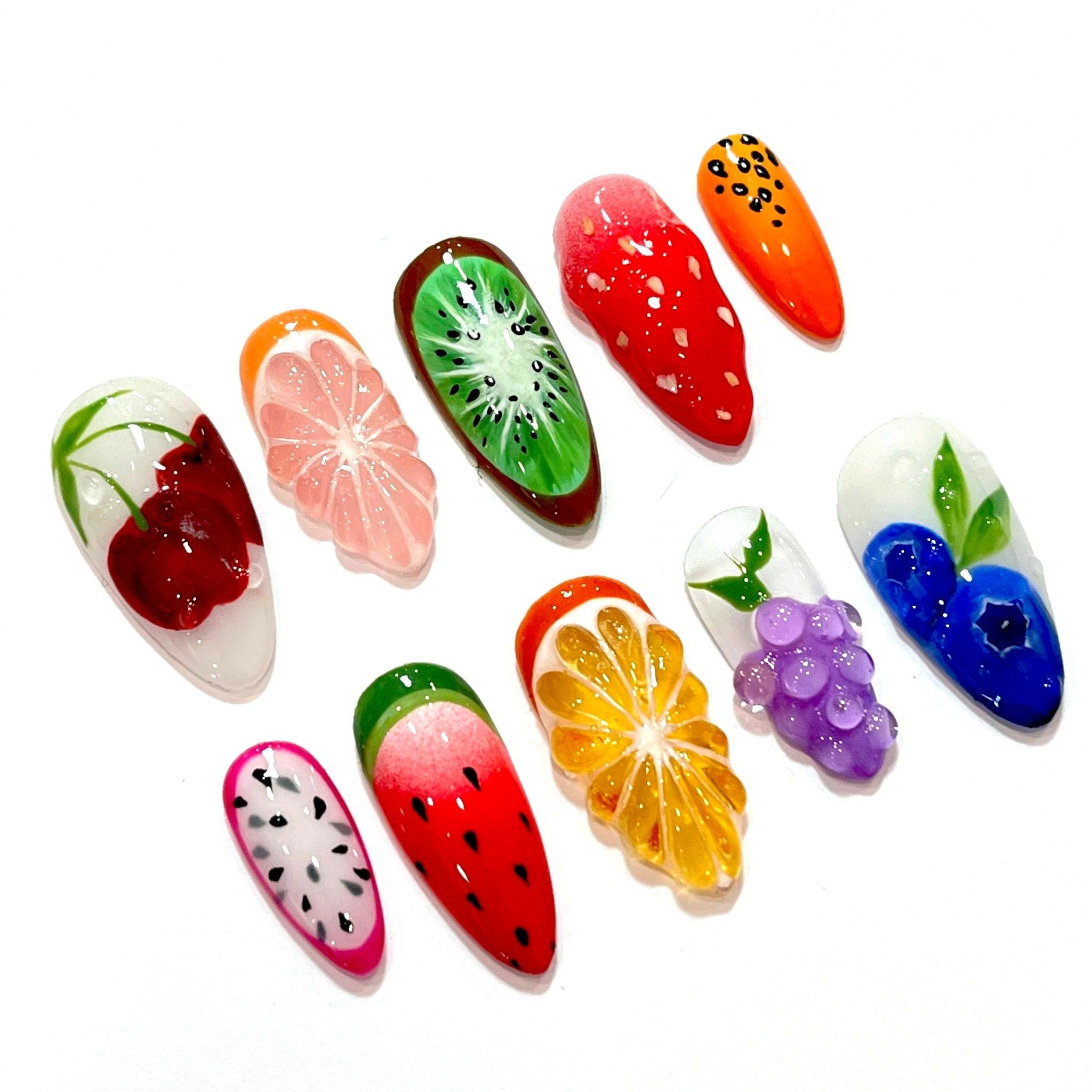 Colorful Fruit Lover Press On Nails, Summer Holiday Fake Nails, Fresh Look False Nails for Holiday Birhday , Gift for Her