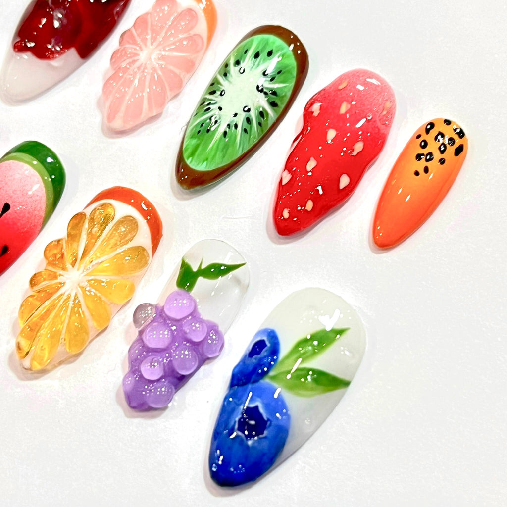 Colorful Fruit Lover Press On Nails, Summer Holiday Fake Nails, Fresh Look False Nails for Holiday Birhday , Gift for Her