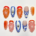 Free Style Summer Fruit Almond Press On Nails, Handmade Fake Nails Nails, Unique Nails for Birthday Event Photograph Holiday Birthday