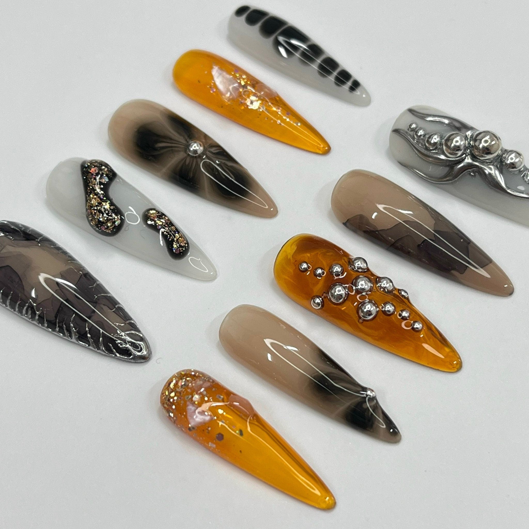 Serene Elegance Color with Clear Jelly Long Almond Press On Nails, Handmade False Nails for Birthday Event Party Holiday Vacation