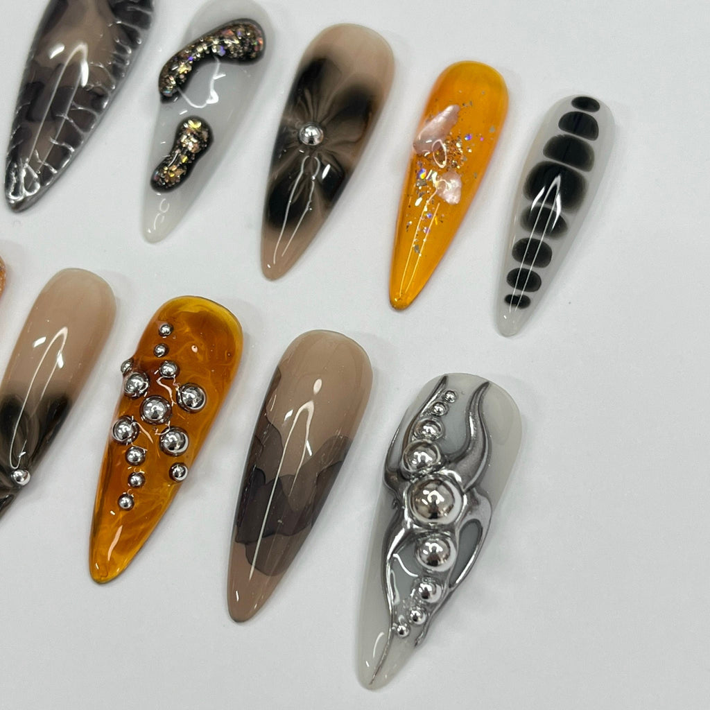 Serene Elegance Color with Clear Jelly Long Almond Press On Nails, Handmade False Nails for Birthday Event Party Holiday Vacation