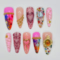 Royal Jelly Long Almond Press On Nails, Handmade Fake Nails, Unique Nails for Birthday Event Photograph Holiday Birthday Vacation