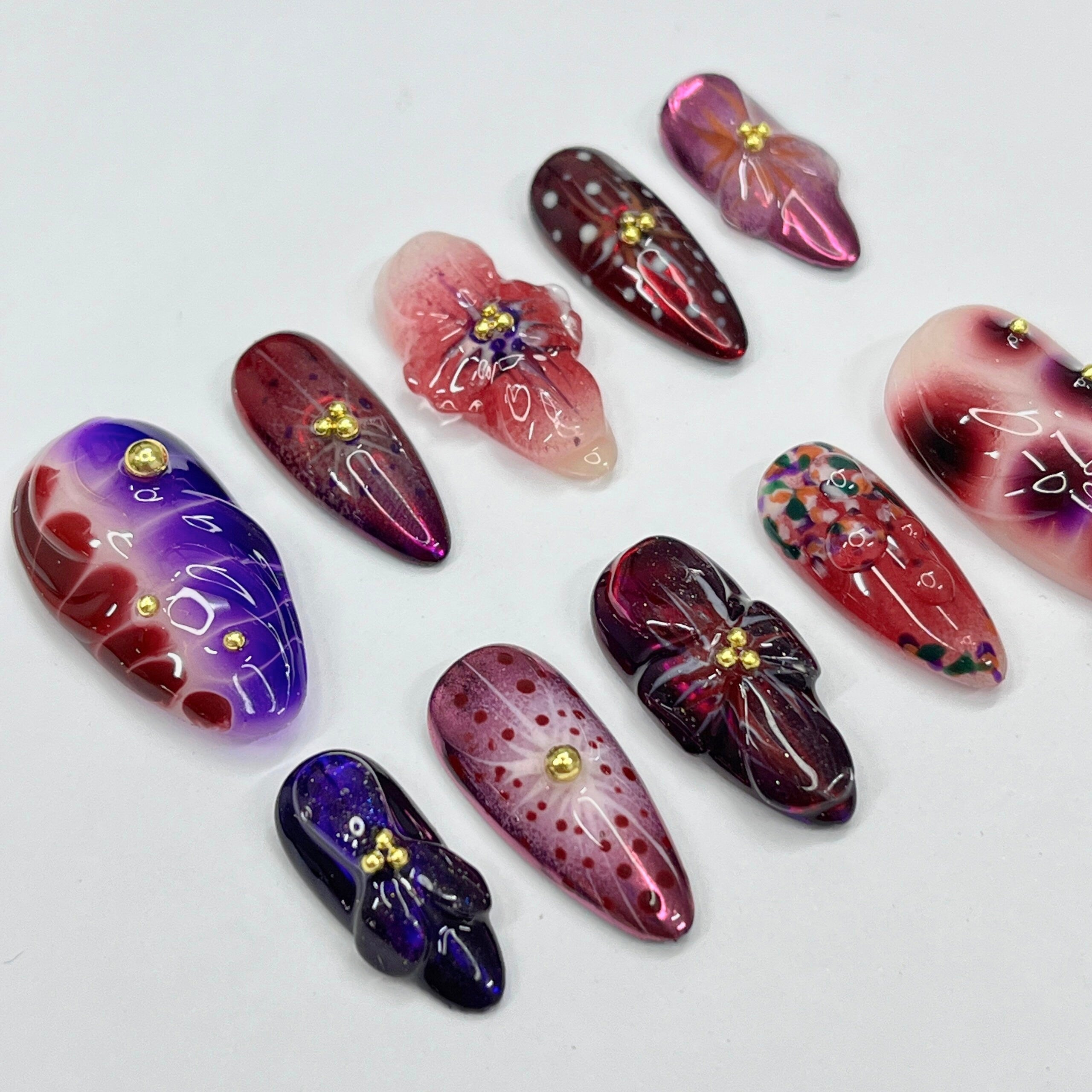 Midnight Blossom Long Almond Flowers Press On Nails, Fairy Tale Inspired Fake Nails, Birthday Holiday Nails Art, Gifts for Her