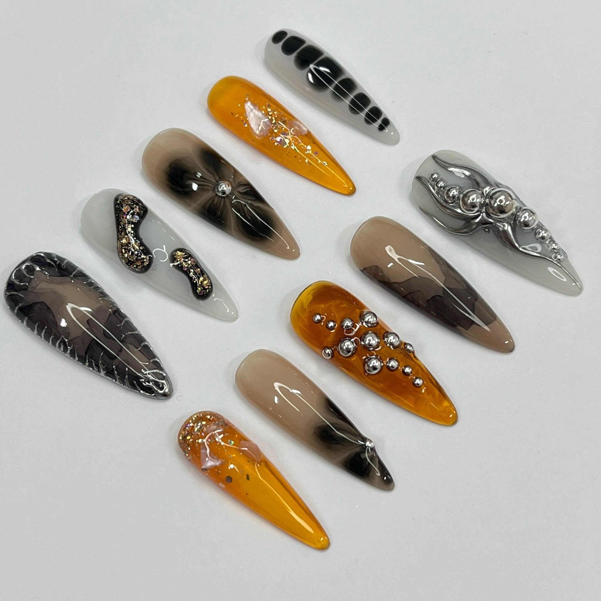 Serene Elegance Color with Clear Jelly Long Almond Press On Nails, Handmade False Nails for Birthday Event Party Holiday Vacation