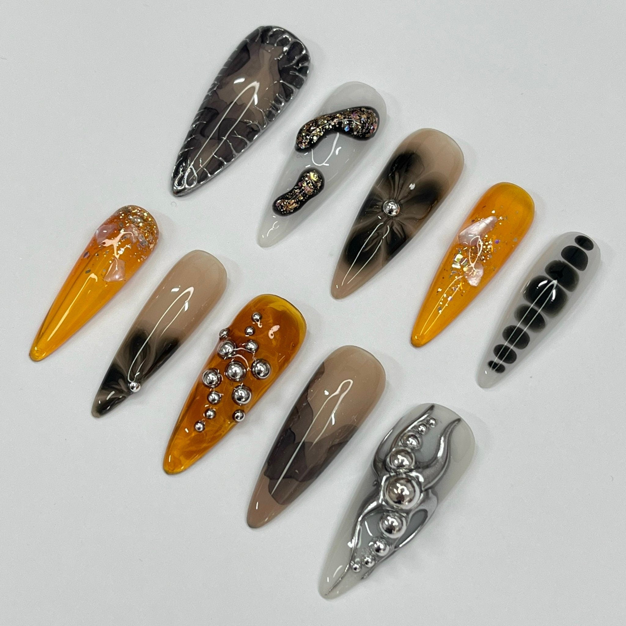 Serene Elegance Color with Clear Jelly Long Almond Press On Nails, Handmade False Nails for Birthday Event Party Holiday Vacation