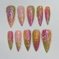 FreeStyle Chrome Long Stiletto Press on nails, Fake/False Nails, Prom/Party/Trip Nails, 3D Gel Nail Art, Gift for Her/BFF/Mom