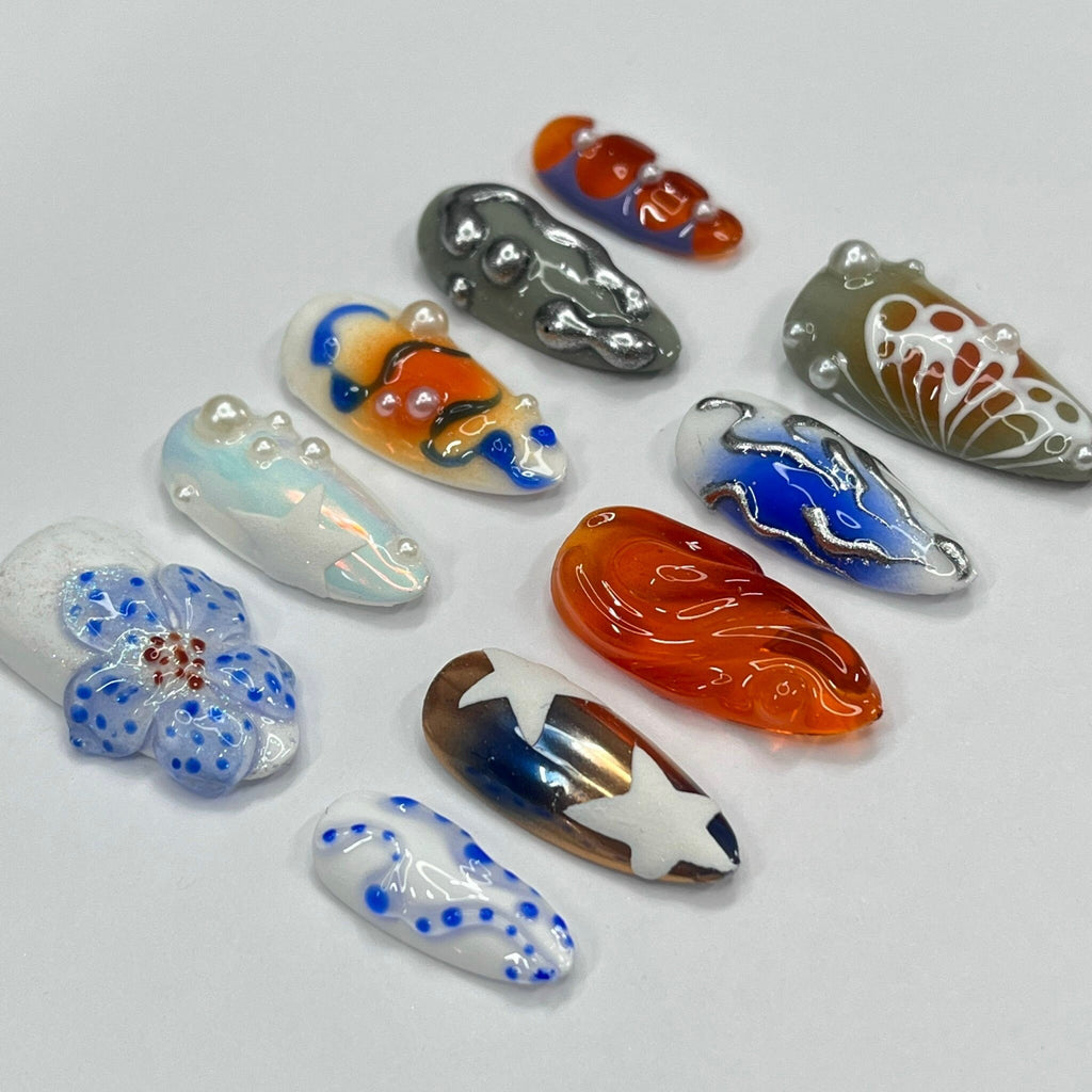 3D Freestyle With Flower Press On Nails, Handmade Spring False Nails, Unique Nail Design for Birthday Party Holiday,Vacation , Gift for Her