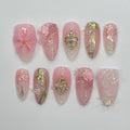 Elegance 3D Flower Medium Almond Press On Nails, Handmade Floral Spring Nails, Unique Nail for Birthday Party Holiday,Vacation