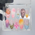 3D Flower Medium Almond Press On Nails, Floral Handmade Gel False Nails for Birthday Event Party Holiday Vacation