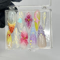 Fairy Dream Flower Garden Long Almond Press On Nails, 3D Gel Fairycore Fake Nails, Dreamy Nails for Birthday Vacation Holiday