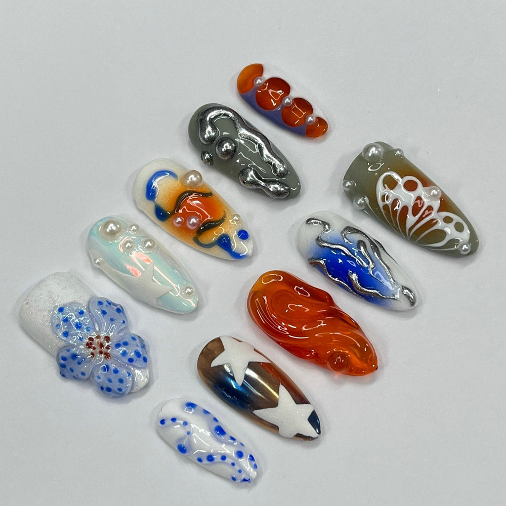 3D Freestyle With Flower Press On Nails, Handmade Spring False Nails, Unique Nail Design for Birthday Party Holiday,Vacation , Gift for Her