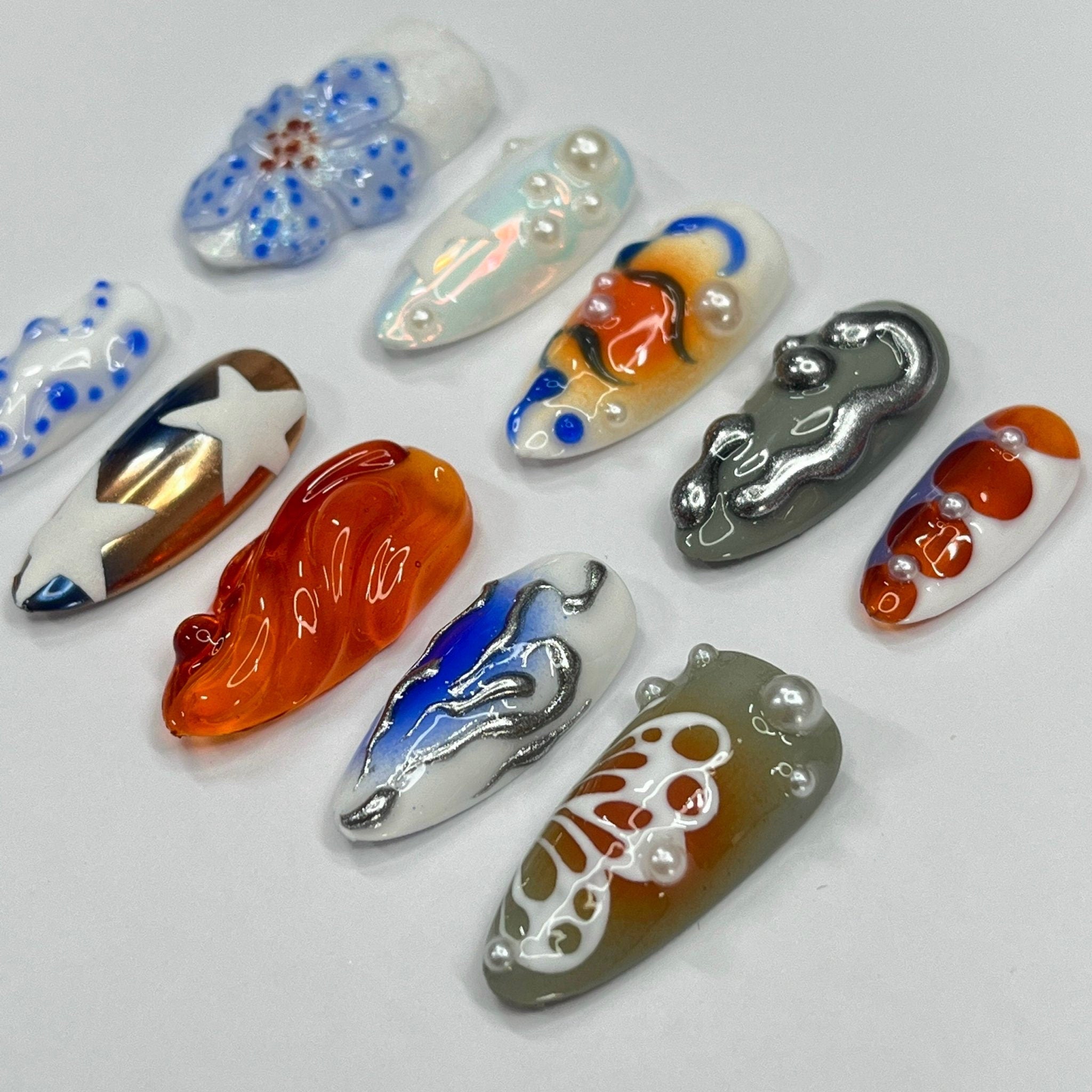 3D Freestyle With Flower Press On Nails, Handmade Spring False Nails, Unique Nail Design for Birthday Party Holiday,Vacation , Gift for Her