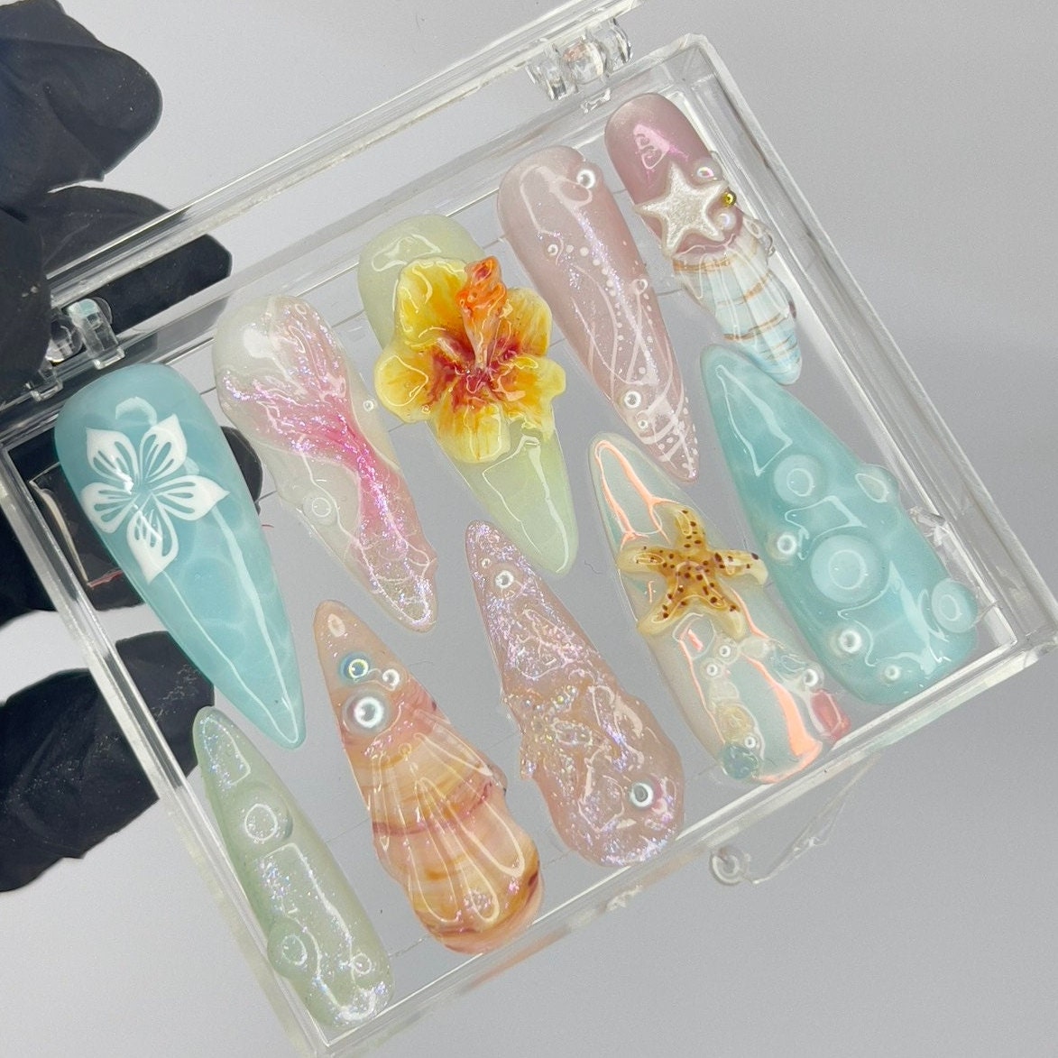 Fairy Dream Flower Garden Long Almond Press On Nails, 3D Gel Fairycore Fake Nails, Dreamy Nails for Birthday Vacation Holiday