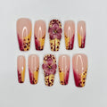 3D Orchid Inspired Long Coffin Press On Nails, Floral French Tip Fake Nail Art, Unique Nail for Birthday Vacation Holiday