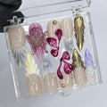 3D Flower Long Almond Press On Nails, Floral Handmade Gel False Nails for Birthday Event Party Holiday Vacation, Spring Nails