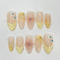 Fairy Dream Flower Garden Medium Almond Press On Nails, 3D Gel Fairycore Fake Nails, Dreamy Nails for Birthday Vacation Holiday