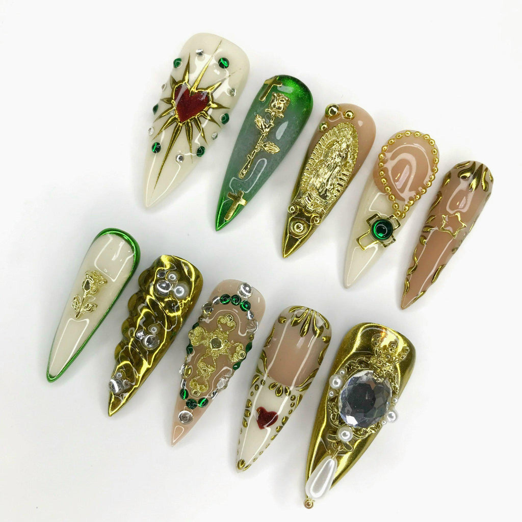 Elegant Virgin Mary Nail Long Stiletto Press On Nail, Custom Design Nail Art, Fake Nail for Birthday, Holiday Nail, Gift For Her