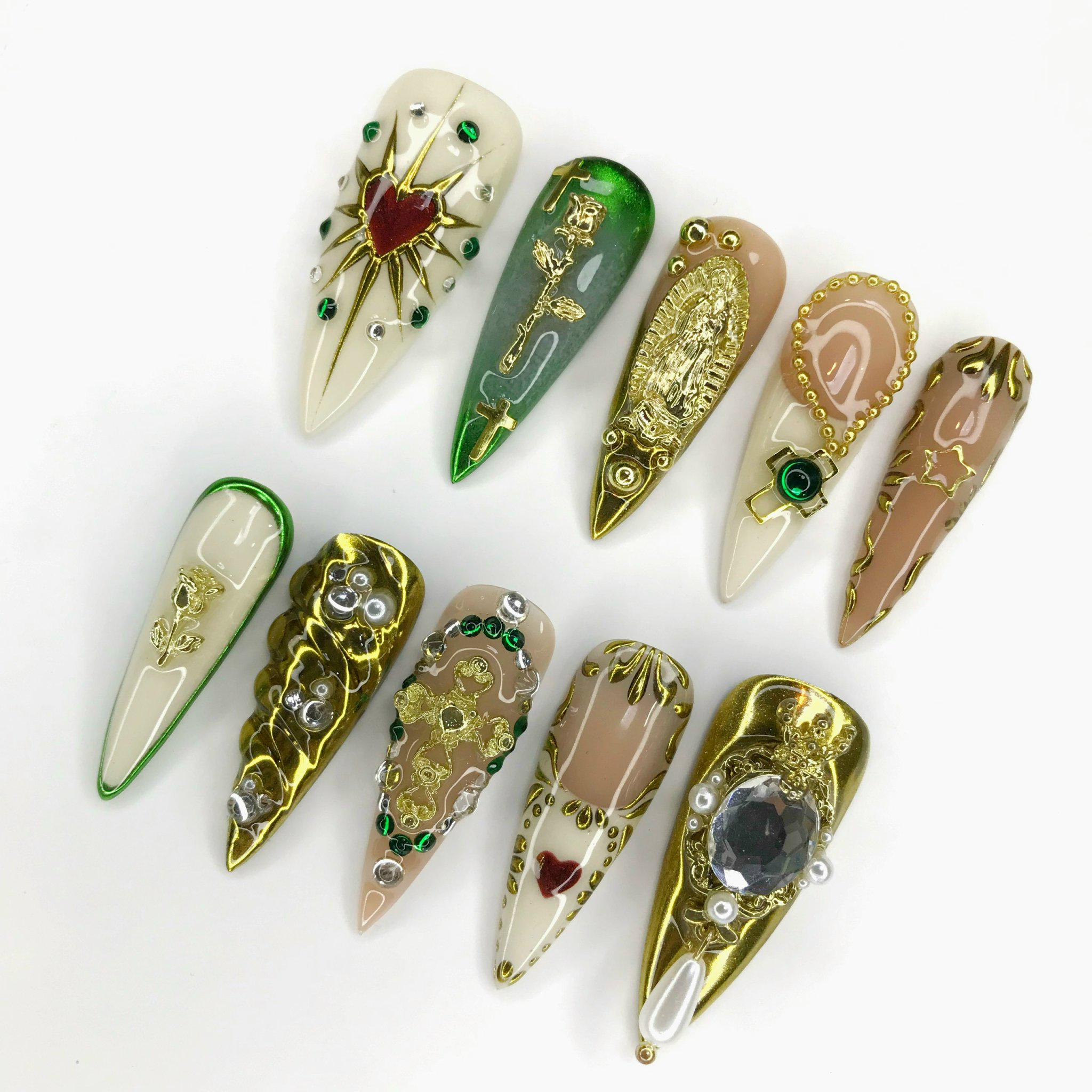 Elegant Virgin Mary Nail Long Stiletto Press On Nail, Custom Design Nail Art, Fake Nail for Birthday, Holiday Nail, Gift For Her