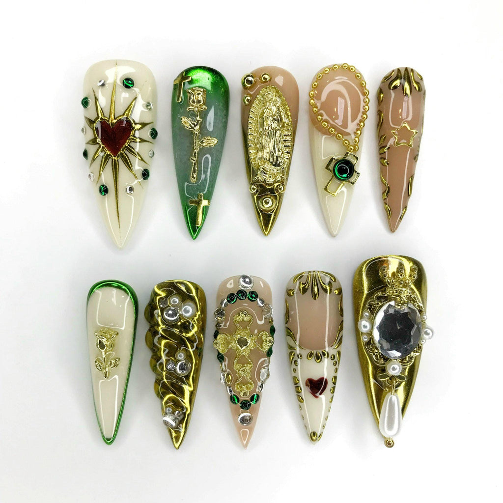 Elegant Virgin Mary Nail Long Stiletto Press On Nail, Custom Design Nail Art, Fake Nail for Birthday, Holiday Nail, Gift For Her