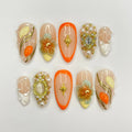 3D Flower FreeStyle Medium Almond Press On Nails, 3D Gel Fairycore Fake Nails, Dreamy Nails for Birthday Vacation Holiday