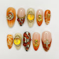 Freestyle Sunset Autumn Inspired Medium Almond Press On Nails, 3D Elegance Fake Nails, Unique Design Nails for Birthday Vacation Holiday