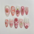 Pink Rose Ballerina Medium Almond Press On Nail, Custom Design Nail Art, Fake Nail for Birthday, Holiday Nail, Gift For Her