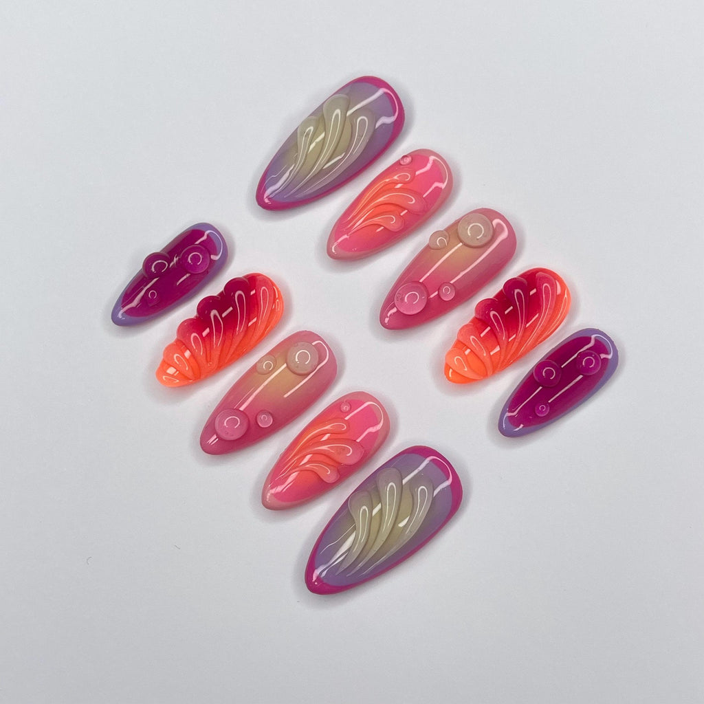 Freestyle Aura 3D Gel Medium Almomd Press On Nails, 3D Gel Nails Holiday, Vacation, Event, Gift For Her, Custom Nail Art