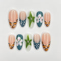 Zebra Print French Tip Medium Almond Press On Nails, 3D Gel Nails for Summer Holiday, Vacation, Event, Gift For Her