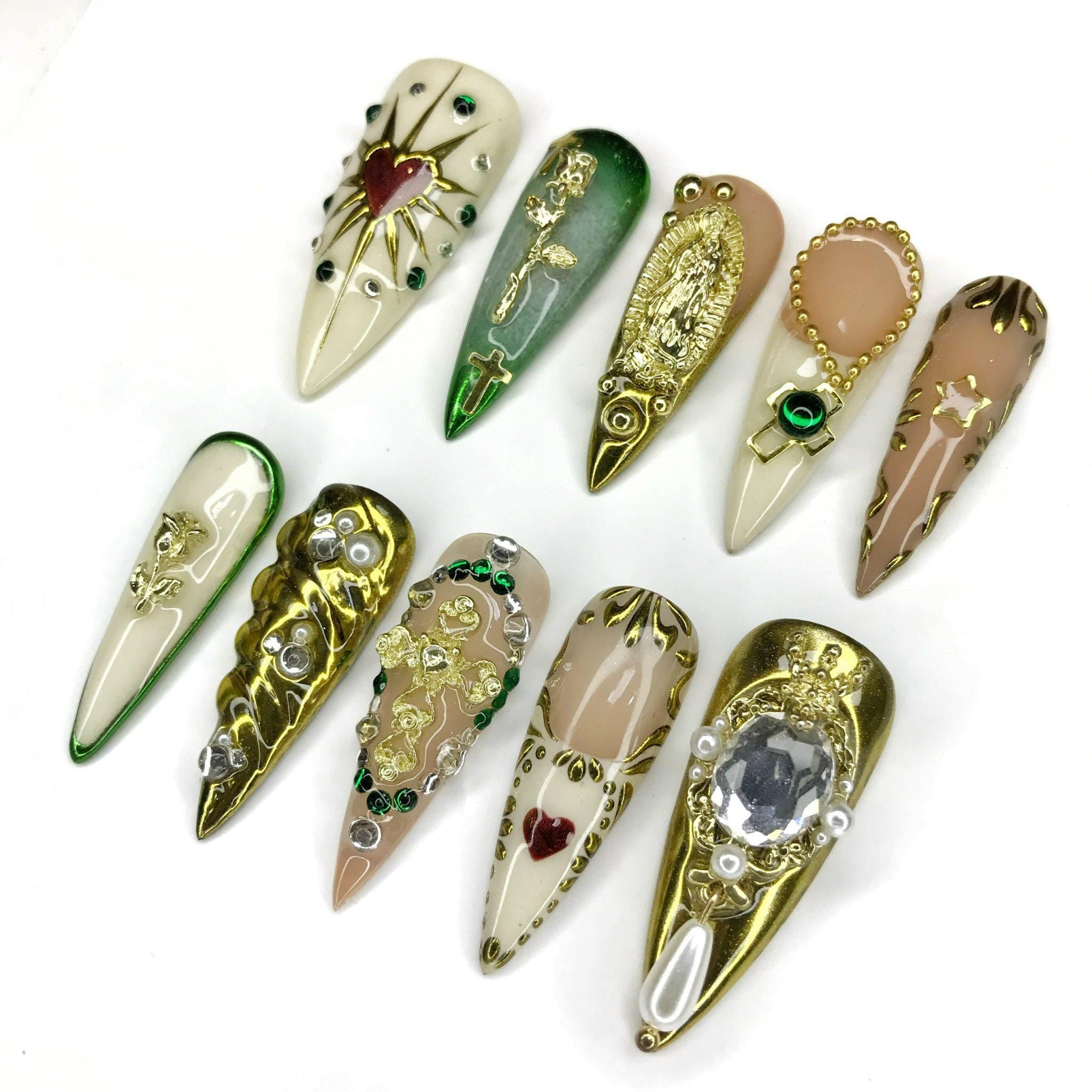 Elegant Virgin Mary Nail Long Stiletto Press On Nail, Custom Design Nail Art, Fake Nail for Birthday, Holiday Nail, Gift For Her