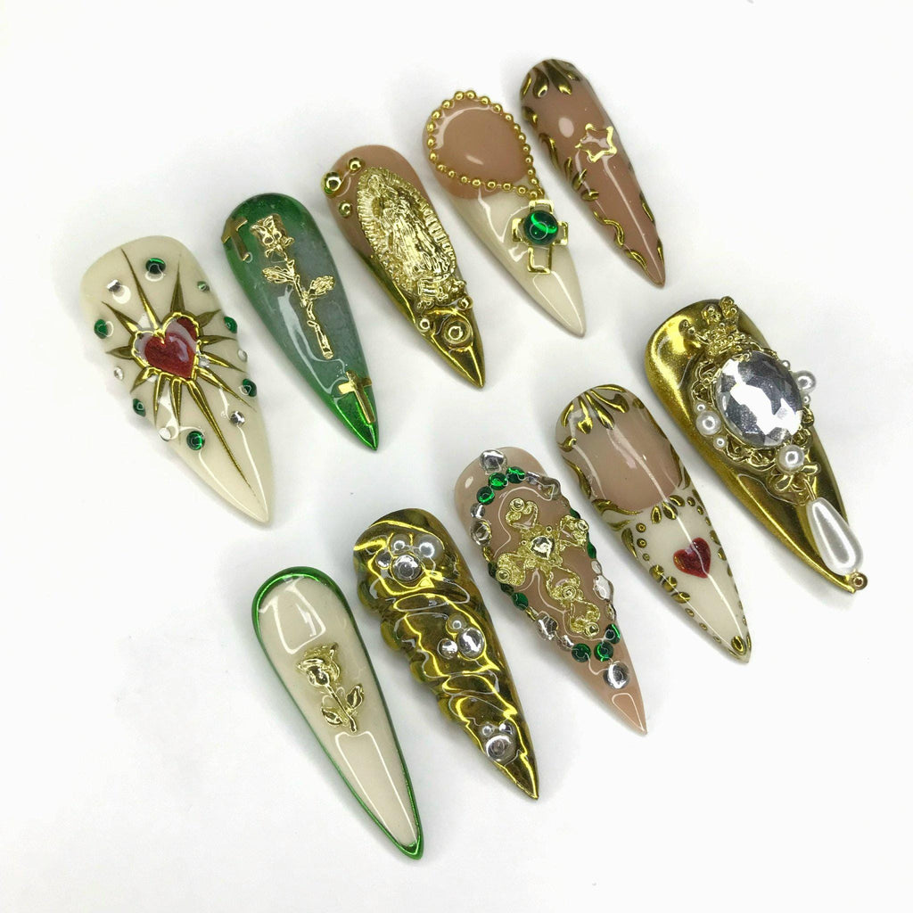 Elegant Virgin Mary Nail Long Stiletto Press On Nail, Custom Design Nail Art, Fake Nail for Birthday, Holiday Nail, Gift For Her