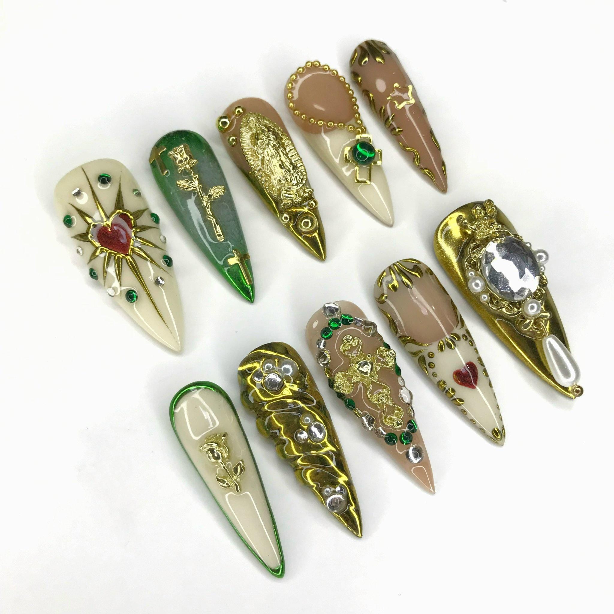 Elegant Virgin Mary Nail Long Stiletto Press On Nail, Custom Design Nail Art, Fake Nail for Birthday, Holiday Nail, Gift For Her