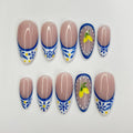 Grecee Summer French Tip Medium Almond Press On Nail, Custom Design Nail Art, Fake Nail for Birthday, Holiday Nail, Gift For Her