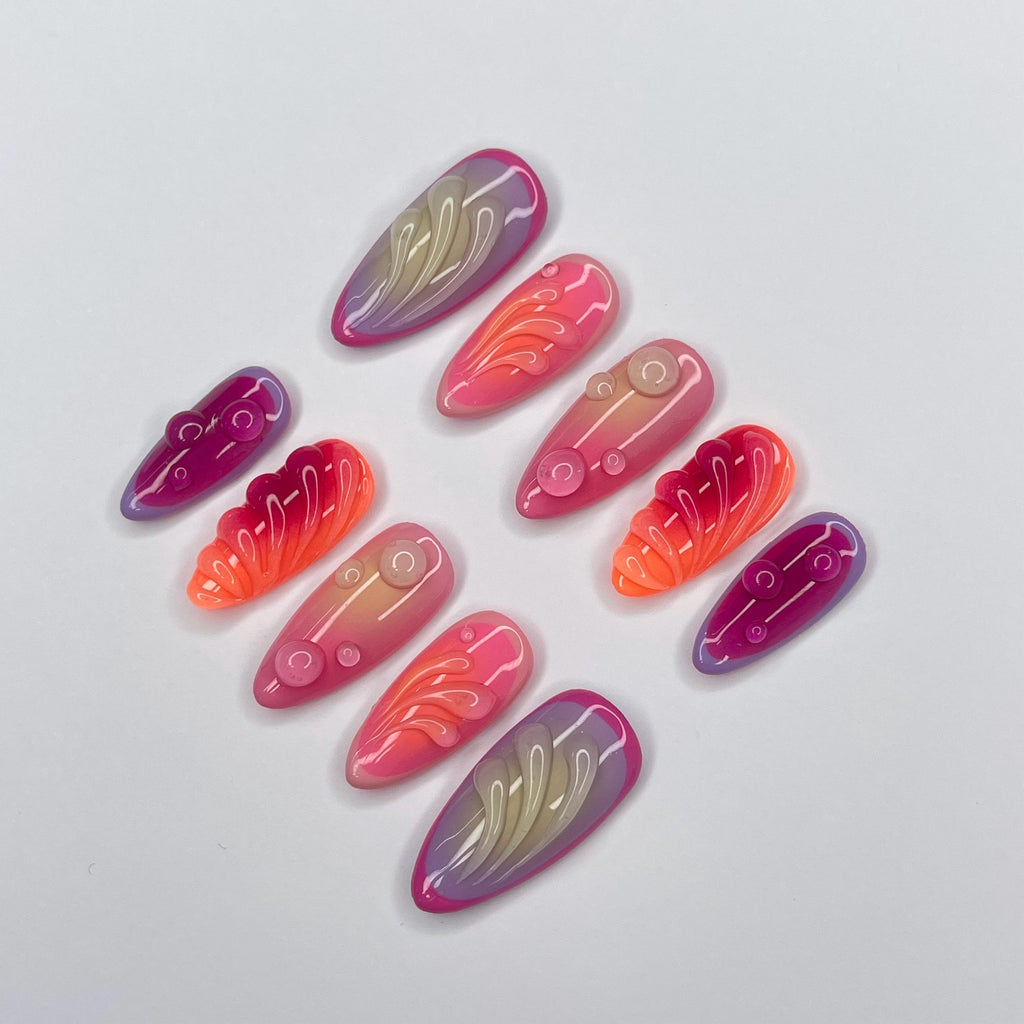 Freestyle Aura 3D Gel Medium Almomd Press On Nails, 3D Gel Nails Holiday, Vacation, Event, Gift For Her, Custom Nail Art